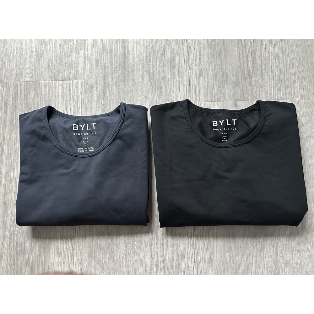2x BYLT Drop Cut Lux T-Shirt Mens Medium Premium Basics Crew Neck Black & Navy
